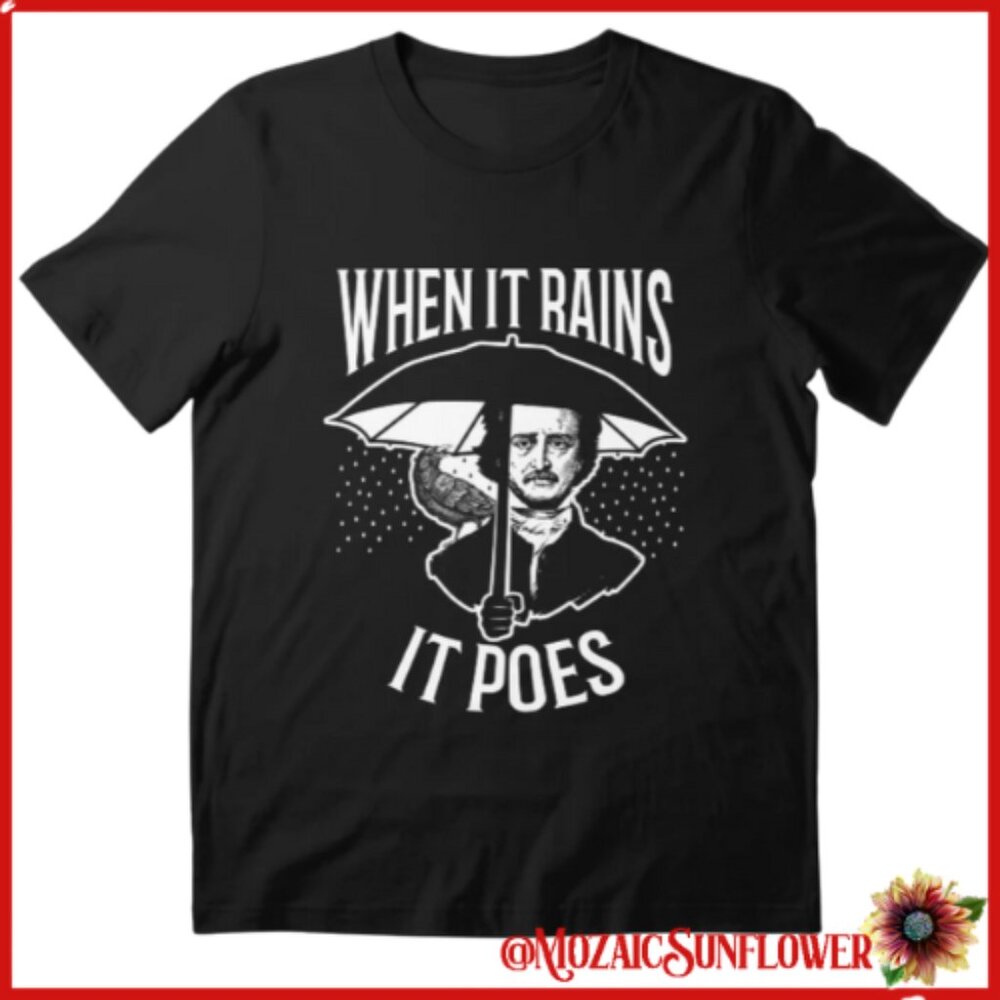 Edgar Allen Poe Pun Black 100% Cotton Tee Unisex XL Silkscreen NEW